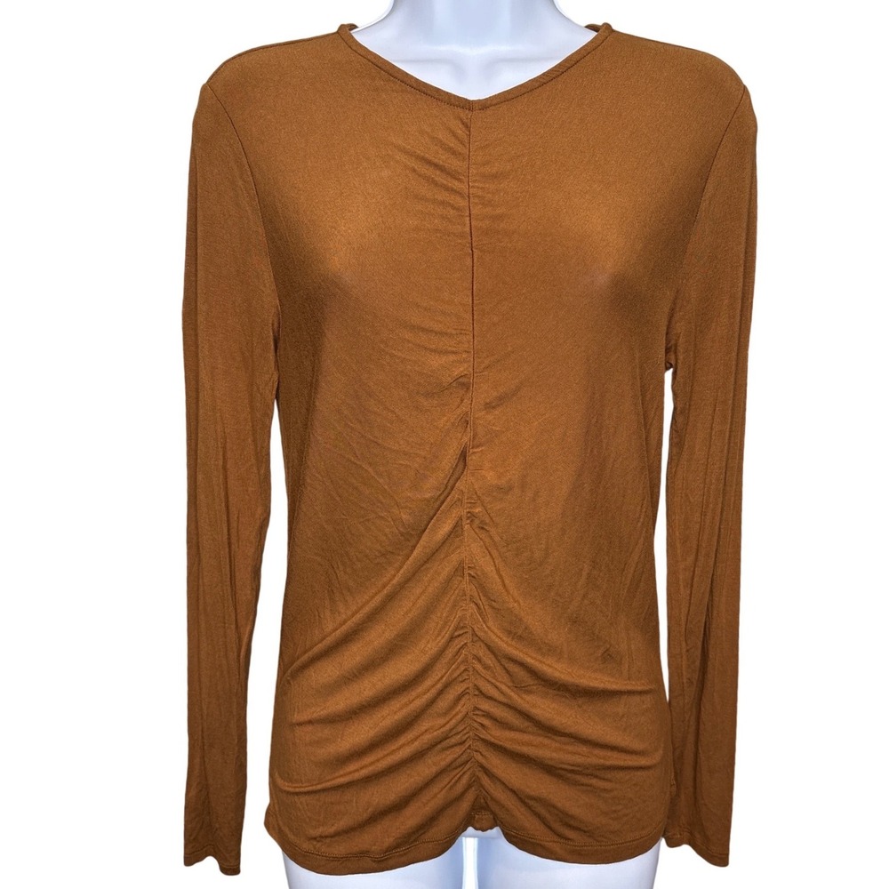 Sanctuary Nordstrom Womens Long Sleeve Ruched Brown Top Size M Going Out Fitted